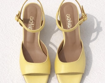 Butter Yellow  medium block  Heels with ankle strap