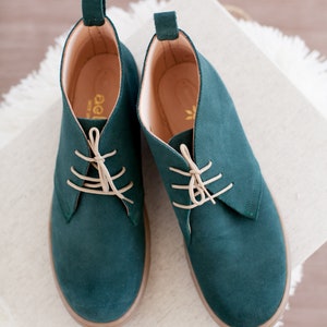 Dark Green Leather Shoes Handmade Aelia Sneakers Green Ankle Boots for Women image 6