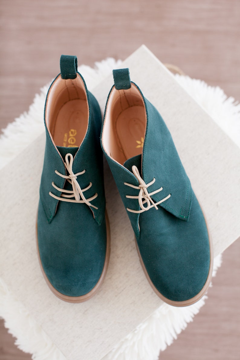 Dark Green Leather Shoes Handmade Aelia Sneakers Green Ankle Boots for Women image 6
