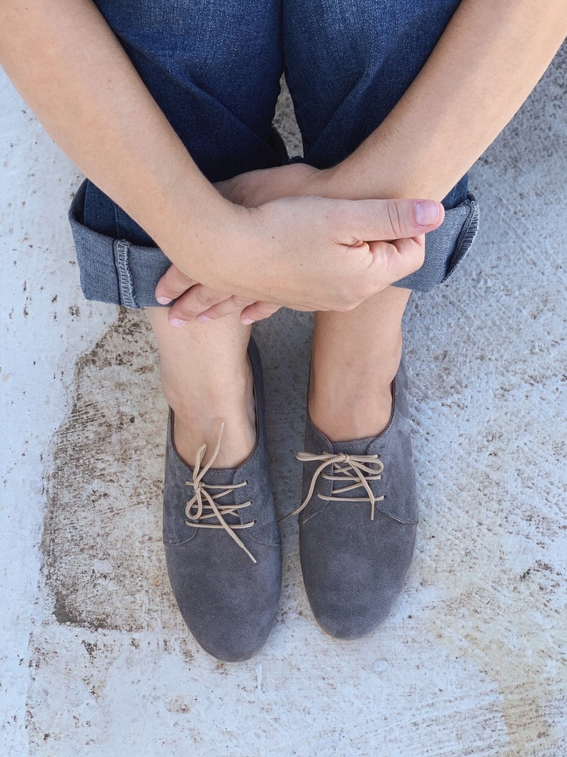 gray suede pointed toe flats