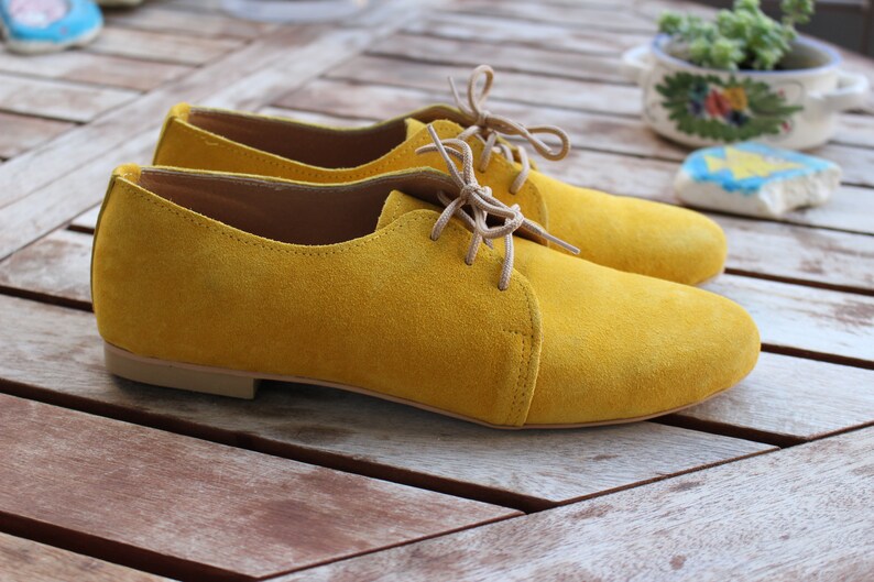 The Oxford Shoes Yellow Leather Oxford Woman Shoes Handmade Etsy