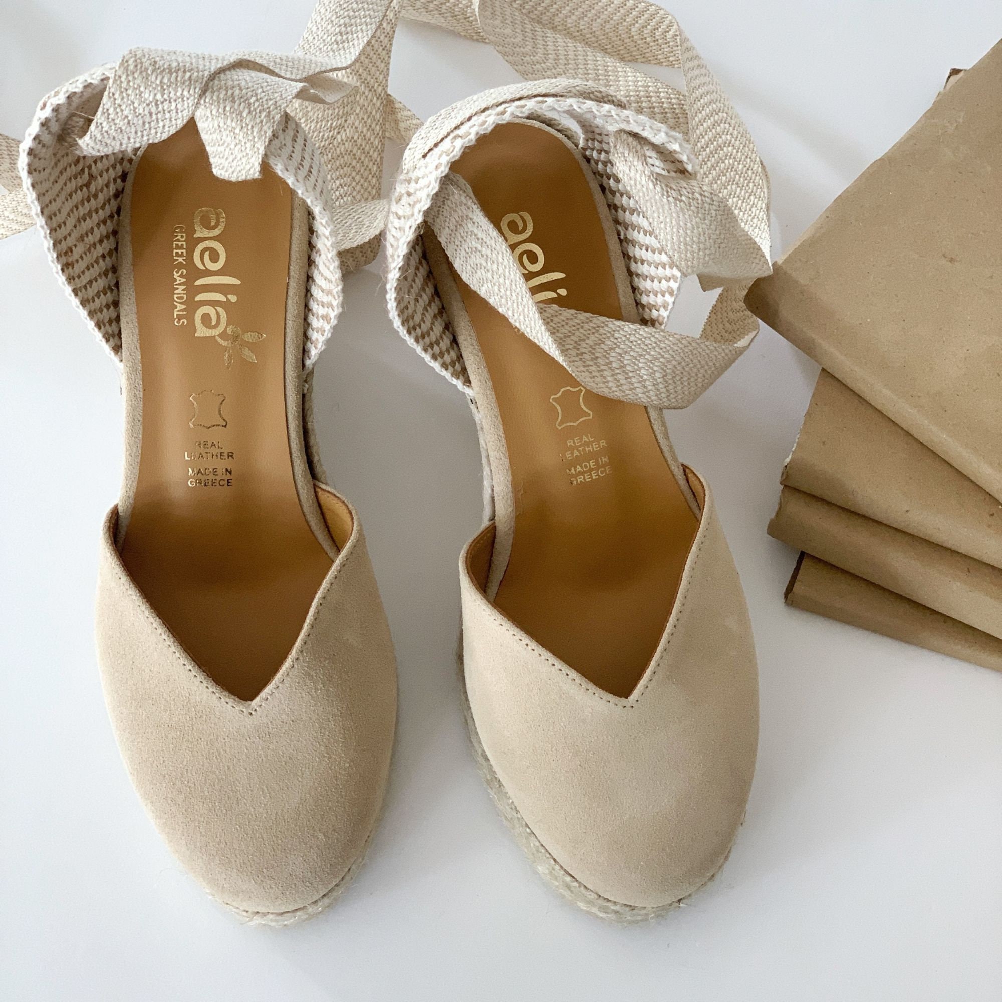 Tan nubuck espadrille wedges - The Spanish Sandal Company