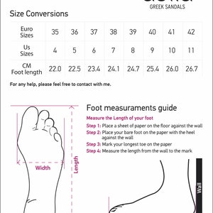 May include: A diagram showing how to measure your foot for sandals. The diagram shows a foot placed on a sheet of paper against a wall. The instructions are to measure the length of the foot from the wall to the longest toe.