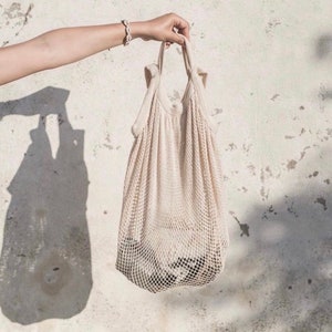 String Cotton Shopping bag /Vintage cotton net bag over shoulder natural image 1