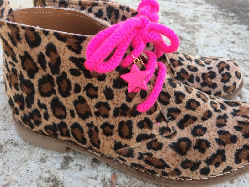 animal print vegan ankle boots/ leopard flat girl shoes/ handmade in Greece / fabric/ fuchsia /school shoes boots image 4