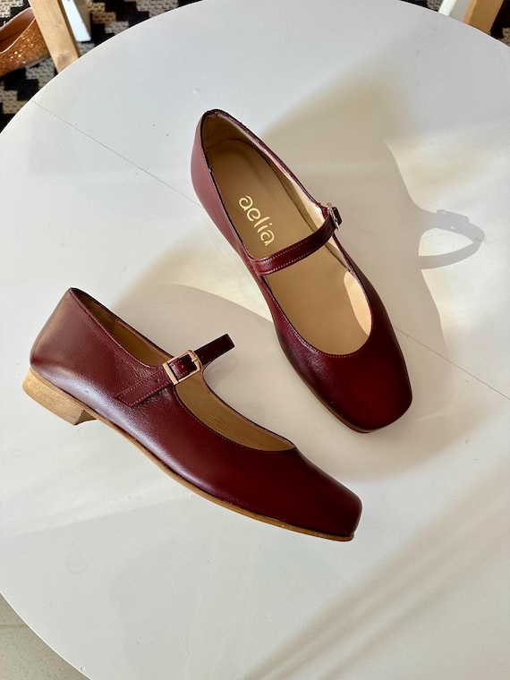 Mary Jane Red Dress Shoes Womens Burgundy Leather Women Mary Jane