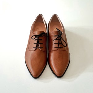 Women Brown Leather Oxfords , Brown Oxfords Shoes, Leather Flat Shoes , Formal shoes, Pointy Flats ,Big womens sizes, Handmade in Greece image 2