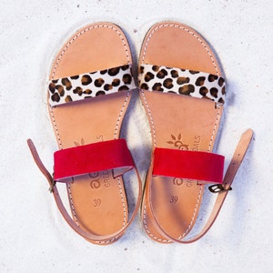 Leather sandals red yellow .handmade Greek product APOSTASY SANDALS image 2