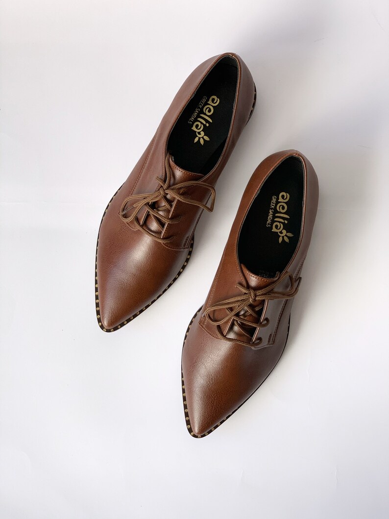 Vegan Oxford Brown Pointed Shoes Etsy