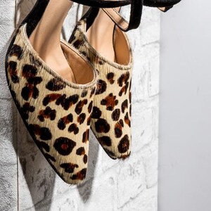 Elegant Black & Animal Print Handmade Block Heel Pumps: Women's Pointed-Toe Sandals for Business & Parties