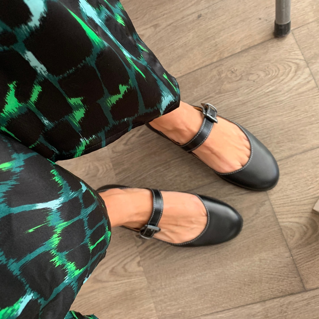 Buy Woman Black Flat Shoes With Strap, Mary Jane Black Handmade by  Genuine Online in India