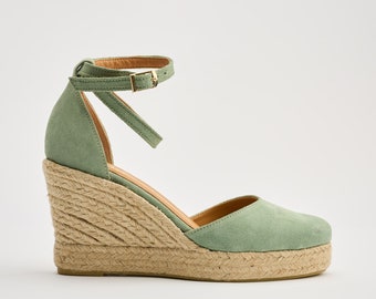 Aria Espadrilles Mint Suede Leather Handmade In Greece by Aelia