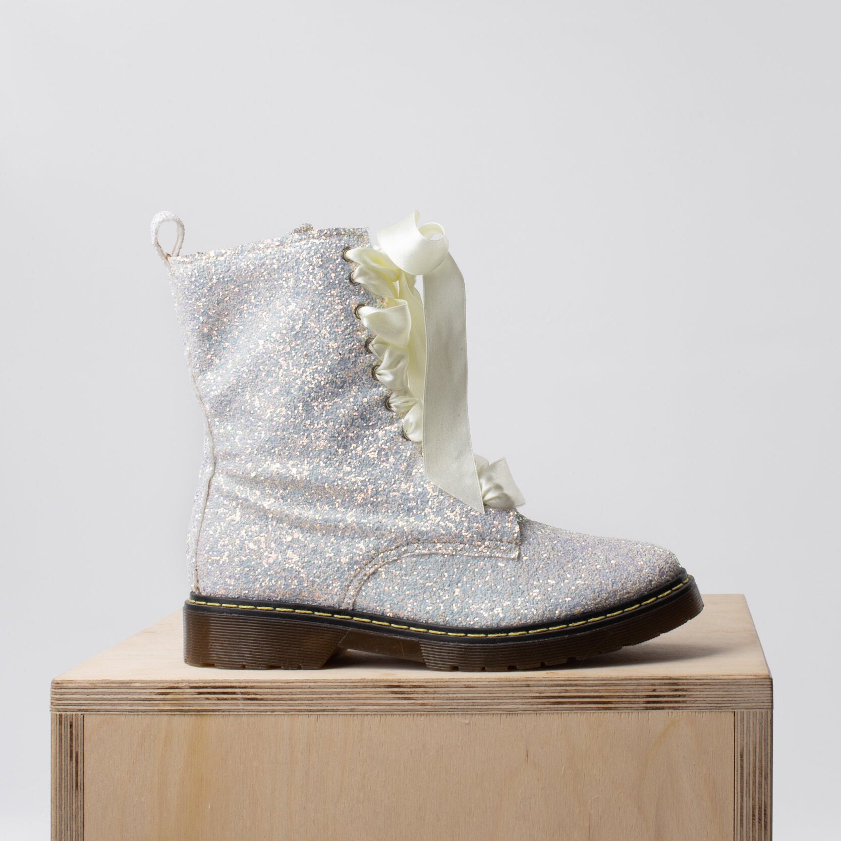 Silver Metallic Sequins Combat Boots