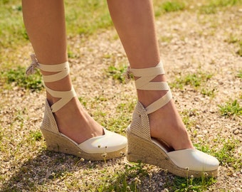 White Pearl Espadrilles Wedges with beige cotton ribbon with heart cut , boho wedding espadrilles , handmade