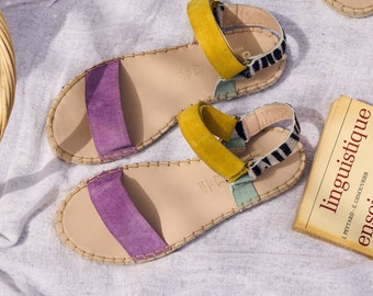 Women Soft Sandals with straps.Leather sandals,Comfy sandals , every day summer sandals ,made in greece multicolor