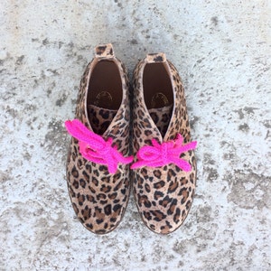 animal print vegan ankle boots/ leopard flat girl shoes/ handmade in Greece / fabric/ fuchsia /school shoes boots image 1