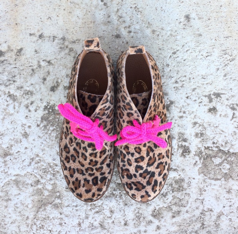 animal print vegan ankle boots/ leopard flat girl shoes/ handmade in Greece / fabric/ fuchsia /school shoes boots image 1