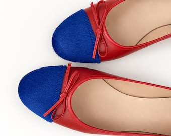 red- blue tow tone  ballet flats for Women | Handmade kiss Collection