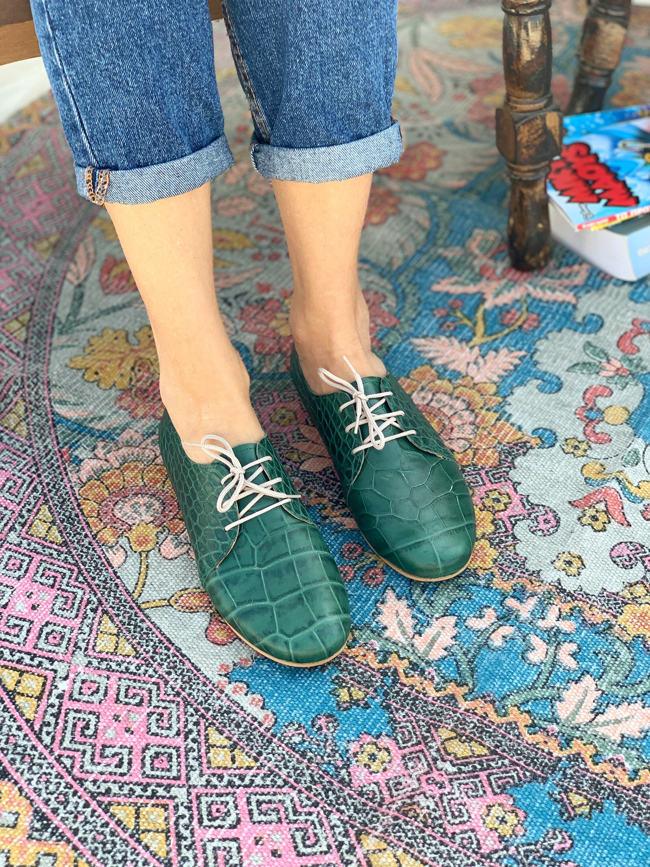 emerald green flat shoes