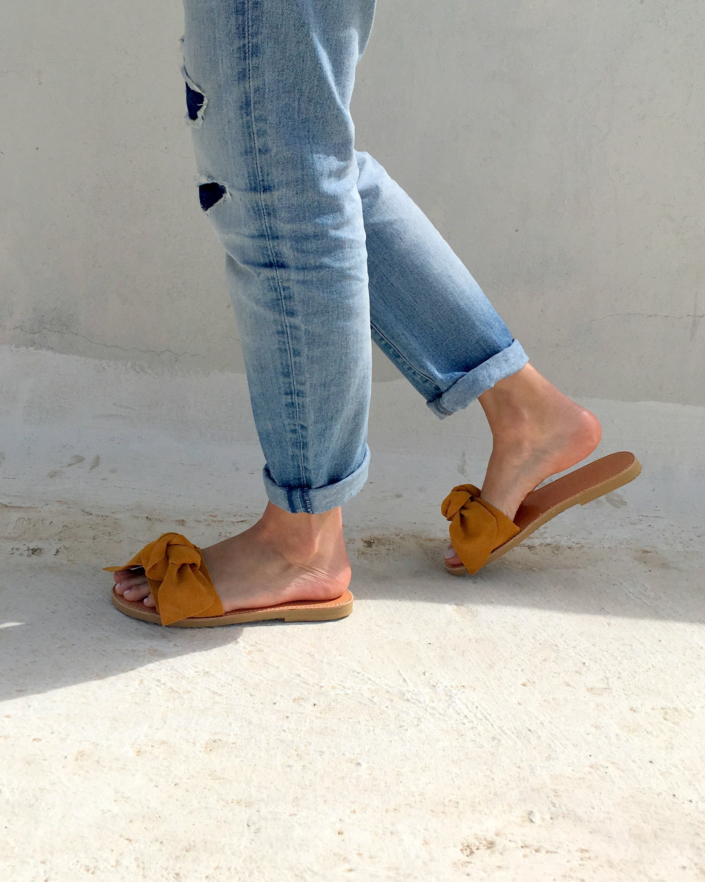 Mustard bow sandals deals