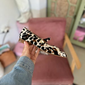 cow print flat shoes , handmade cow print Mary janes , women flats ,big sizes made to order shoes, occasion flats shoes ,office shoes. image 10