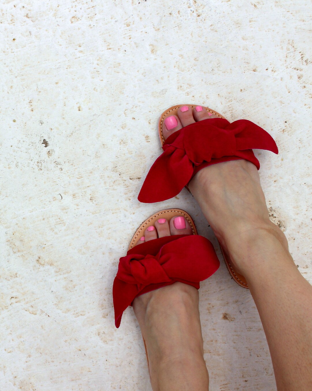 Woman Sandals Bow Sandals Aelia Greek Sandals Bow Slides Leather ...