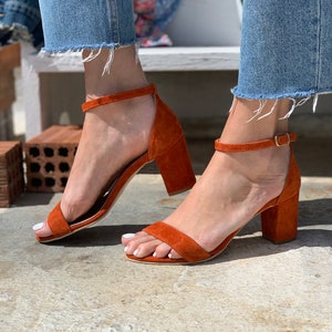 Terracotta Ankle Strap Heel/ Barefoot Sandals medium heel Formal Heels image 2