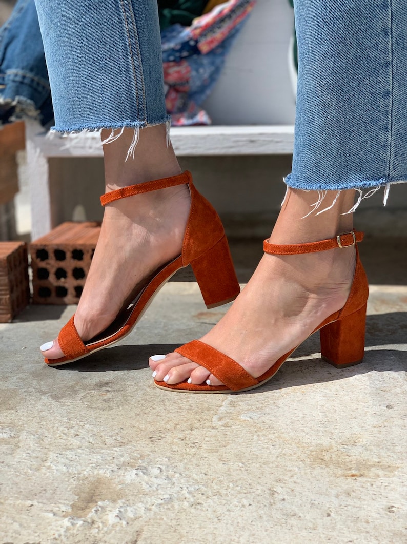 Terracotta Ankle Strap Heel/ Barefoot Sandals medium heel Formal Heels image 2