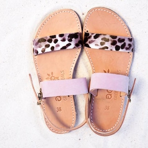 handmade sandals with genuine leather light pink suede and image 1