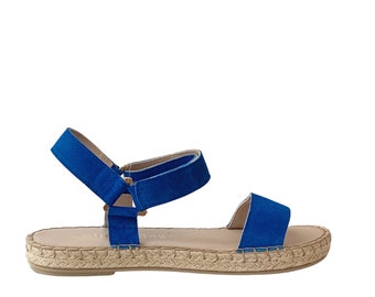 blue Women Soft Sandals with straps.Leather sandals,Comfy sandals , every day summer sandals ,made in greece blue