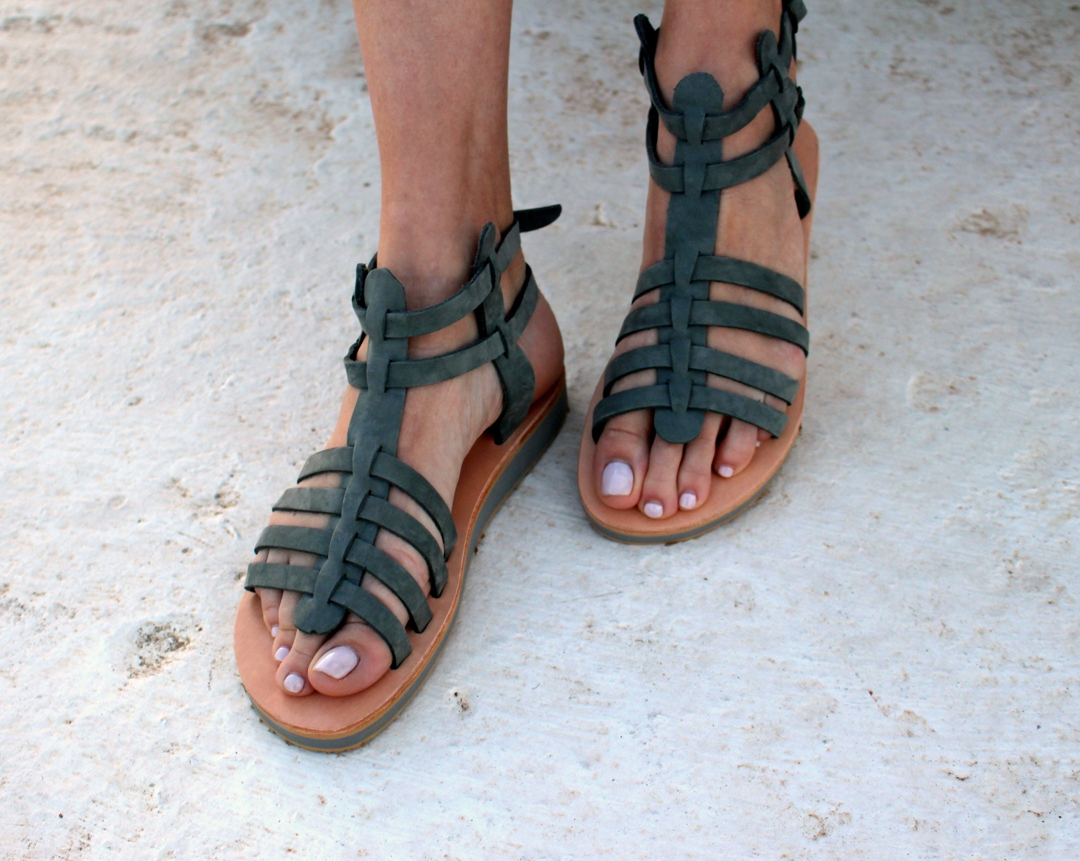 Gladiator Greek Sandals/Aelia Sandals/Grey Genuine | Etsy