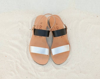 Apostasy collection/ aelia greek sandals/leather/ black/ silver