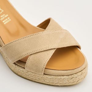 Aria Beige Espadrilles Suede  Leather Espadrille Wedge criss cross sandals espadrilles