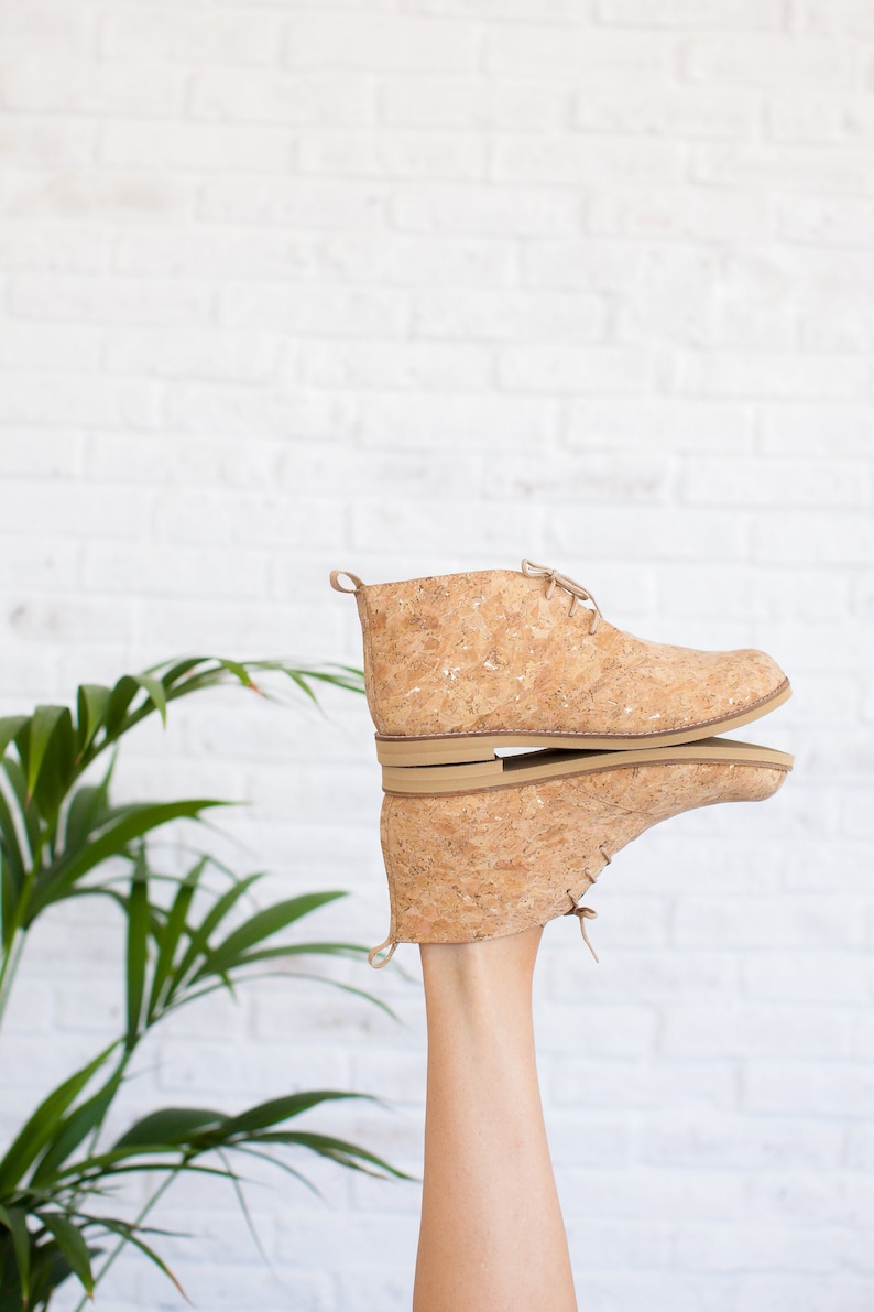 Women Shoes Vegan Handmade Boots By Cork with Gold Flakes Finalist ETSY Design Awards 2020 image 2