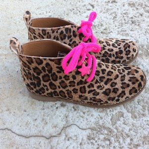 animal print vegan ankle boots/ leopard flat girl shoes/ handmade in Greece / fabric/ fuchsia /school shoes boots image 3