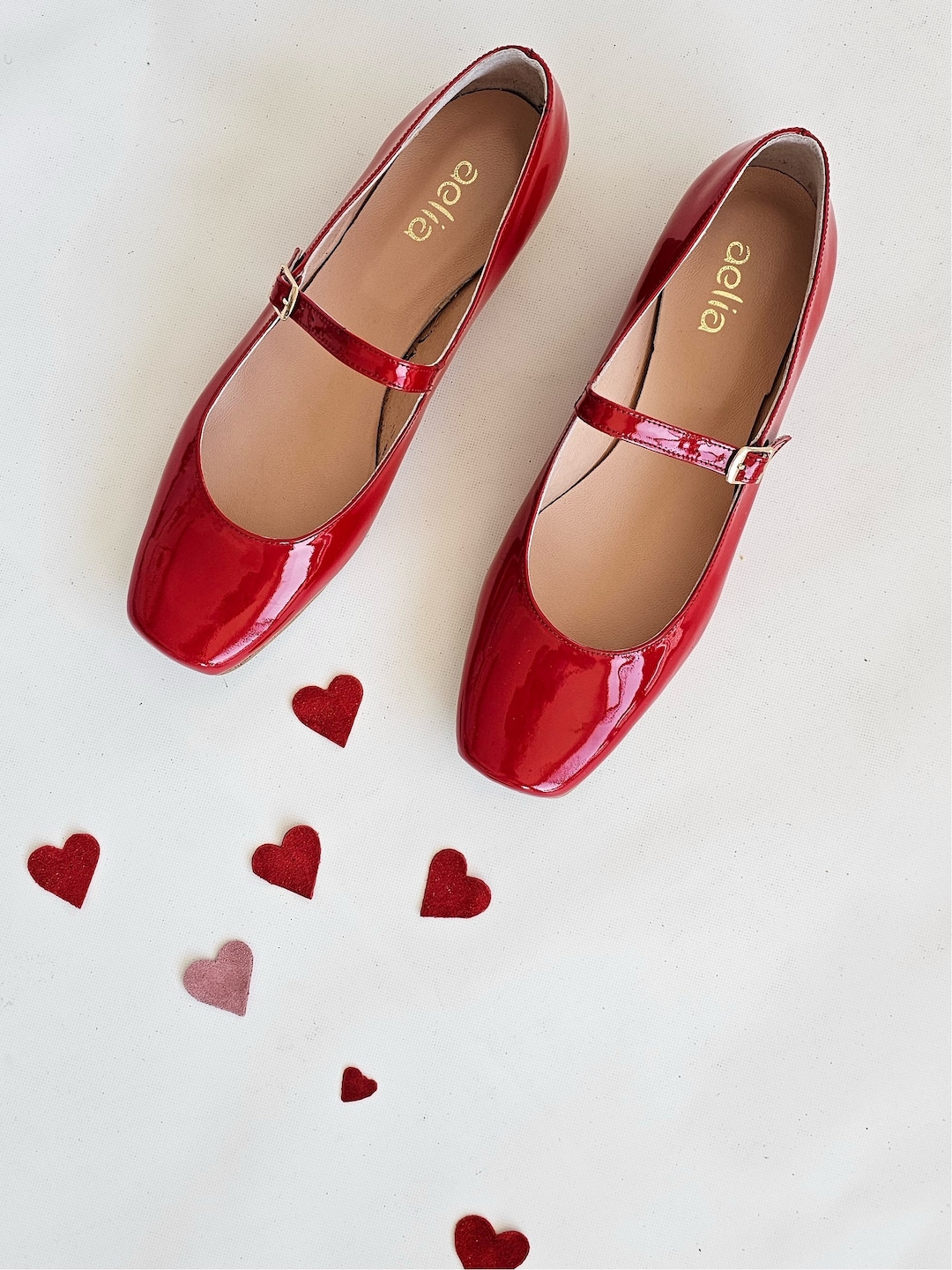 Red Patent Leather Women Mary Jane /Square Toe /Formal Dress Shoes | Low Heel Comfortable Vintage Handmade Ballet Shoes/valentine gift