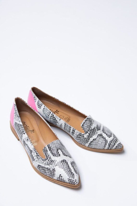snake print pointed flats
