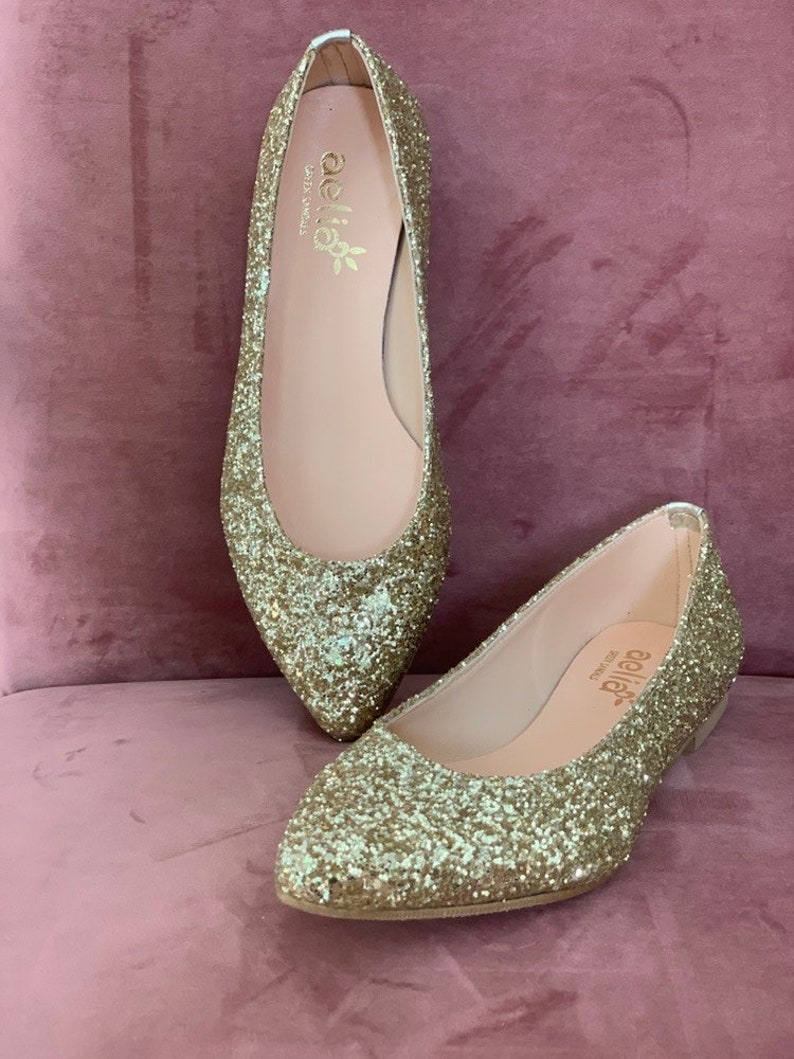 Gold Glitter Wedding Flats Wedding Shoes Ballet Flats Etsy