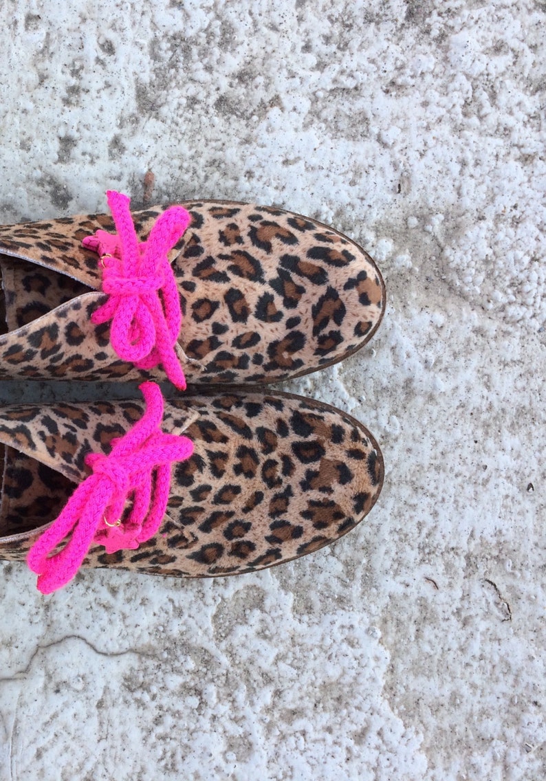 animal print vegan ankle boots/ leopard flat girl shoes/ handmade in Greece / fabric/ fuchsia /school shoes boots image 2