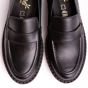 Black Woman Leather loafers. Handmade in Greece. Very comfy, black rubber sole, perfect gift