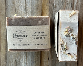 Lavender, Rose Geranium & Alkanet Root Essential Oil Natural Handmade Soap Bar