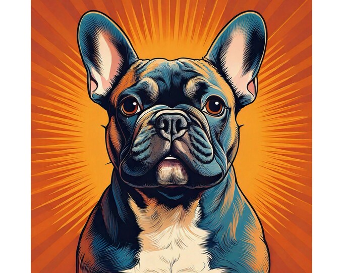 Featured listing image: French Bulldog Retro Art Poster, Dog Lovers Wall Decor, Pet Gift, Vintage Style Print, Home & Kitchen Decoration