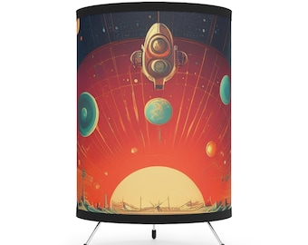 Cosmic Tripod Lamp - Retro Space Art Table Light, Unique Home Decor, Sci-Fi Bedroom Lighting, Gift for Space Lovers, Vintage Inspired
