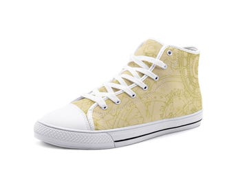 Pale Yellow Gears Unisex High Top Canvas Shoes