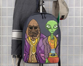 Bigfoot and Alien in Retro Disco Outfit Minimalist Backpack
