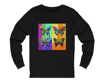Silk Screen Butterflies in vibrant colors Unisex Jersey Long Sleeve Tee or tshirt