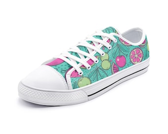 Fruits in Pink and Sea Green Unisex Low Top Canvas Shoes