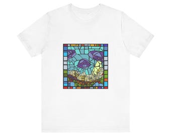 UFO Stain Glass depiction Unisex Jersey Short Sleeve Tee