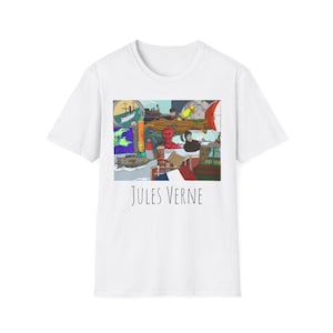 Vintage Jules Verne Unisex Softstyle T-Shirt, Literary Tee, Book Lover Gift, Casual Wear, Unique Graphic Shirt, Geeky Apparel