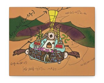 Steampunk Bluepring of a Flying Machine Canvas Gallery Wraps